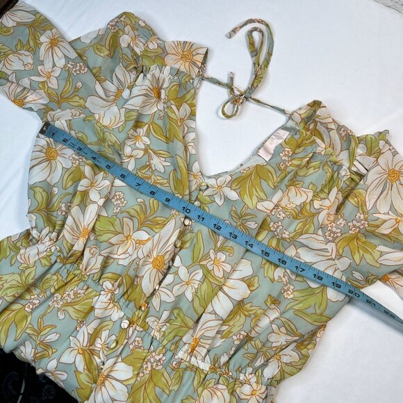 Rachel Parcell Daisy Floral Chiffon Drawstring Midi-Dress Light Blue Yellow Med - Picture 7 of 13